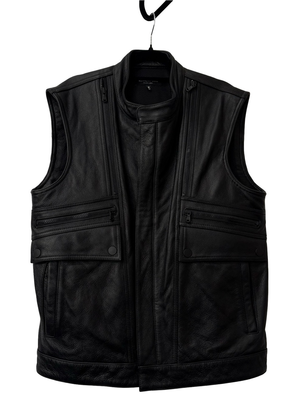 Kenneth Cole Black Genuine Leather Multi Zip Mesh Liner Motorcycle Vest Sz M Men